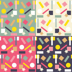 Set of 4 seamless background image of vintage round geometry pattern.