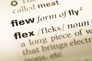 Obraz premium Close up of old English dictionary page with word flew