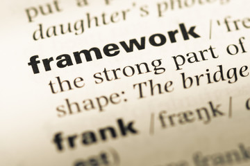 Close up of old English dictionary page with word framework