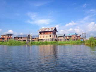 Fototapeta na wymiar Traditional house in Inle lake Myanmar