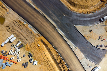 New road construction site aerial view