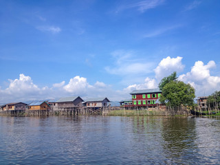 Fototapeta premium A house on bamboo stilts in Inle Lake, Myanmar