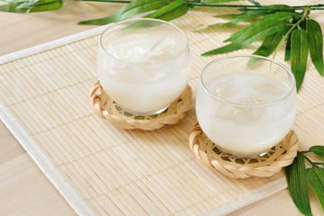 冷やし甘酒　木目背景

