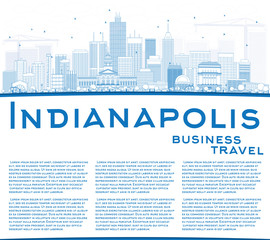 Obraz premium Outline Indianapolis Skyline with Blue Buildings and Copy Space.