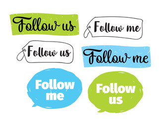 Follow me, follow us labels. Vector design