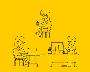 People Work in Office Design Flat