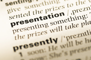 Fototapeta premium Close up of old English dictionary page with word presentation