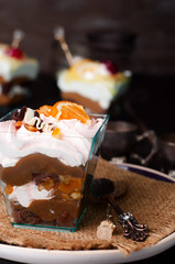 dessert with cream in a glass