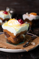 dessert with cream in a glass