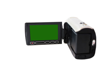 Selective focused at blank green screen of video recorder or camcorder