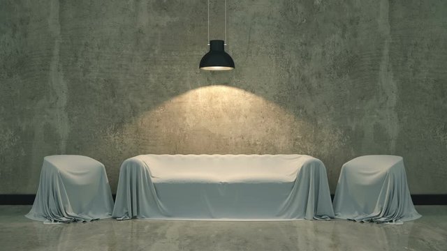 leather sofa in dark room. 3D rendering