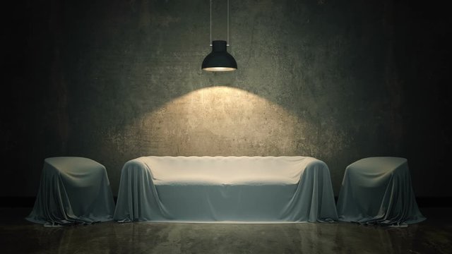 leather sofa in dark room. 3D rendering