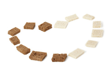 slices of pumpernickel bread forming heart