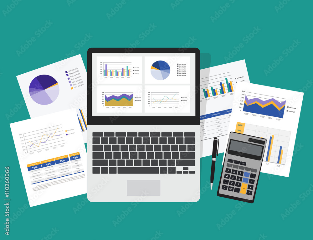Poster business analytic graph in tablet with report paper concept .business planning and business investme
