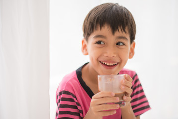 Little boy drinking milk vintage color style © wckiw