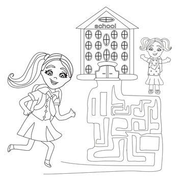 happy girls go to school - maze