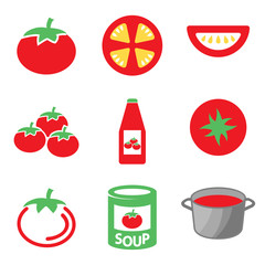Vector color tomato icons set.