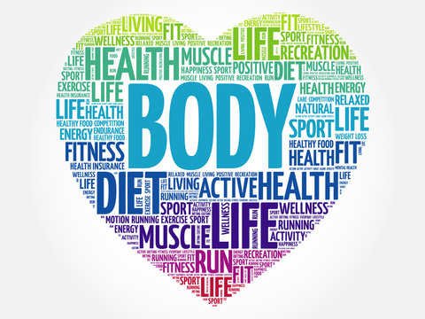 BODY heart word cloud, fitness, sport, health concept