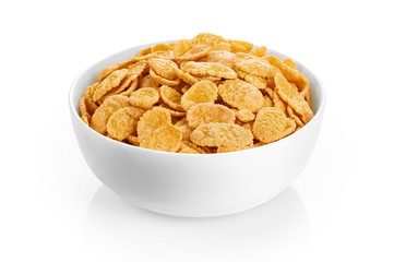 Bowl with cornflakes isolated on white background.