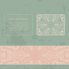 Abstract background in retro style with a strip of lace pattern. Frame with place for text.Eps10 vector illustration.