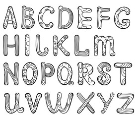 English alphabet letters in patterns on a white background