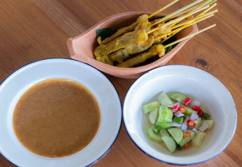 Pork satay with spicy sauce