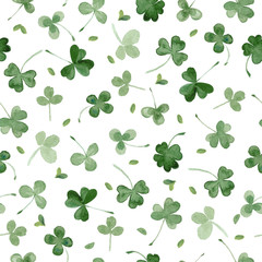 watercolor clover seamless vector pattern. hand draw leaves for St Patrick's day - 110264299