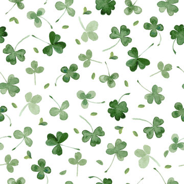 watercolor clover seamless vector pattern. hand draw leaves for St Patrick's day