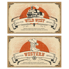 Vintage frame western cards.Vector illustration - obrazy, fototapety, plakaty