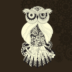Steampunk owl with gear