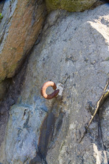 Metal hook set in rock. World War Two Roadblock.