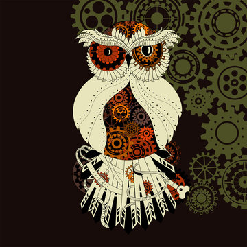 Steampunk owl with gear