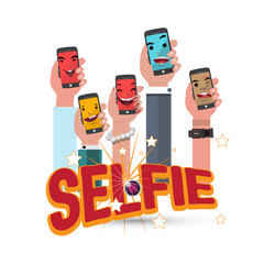 selfie by phone with letters design - vector