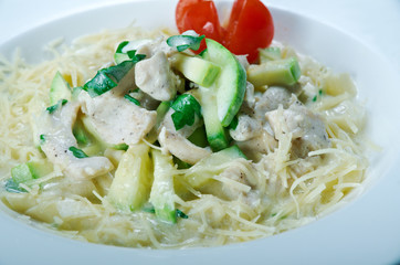 Fettuccine with salmon .