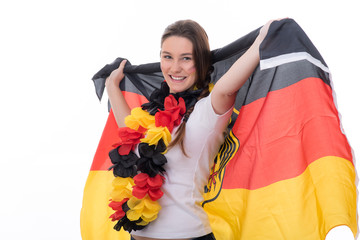 glücklicher deutschland fan mit fahne