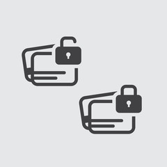 credit card lock and unlock icon. savings account in the bank