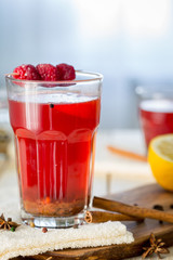 Raspberry Hot Tea with Cinnamon, Coriander, Lemon and Honey, Delicious and Healthy