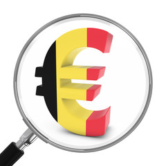 Belgium Finance Concept - Belgian Euro Symbol Under Magnifying Glass - 3D Illustration