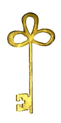 watercolor sketch: a key on a white background
