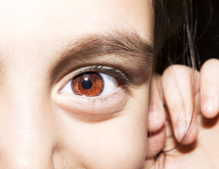 Macro Close up portrait of young girls brown eyes.