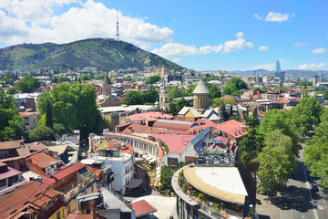 Panoramic view of Tbilisi. TV Tower. Historical Center.