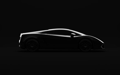 Fototapeta premium Black luxury sports car on dark background. 3D Illustration side view.