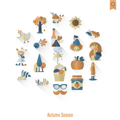 Fototapeta premium Set of Flat Autumn Icons
