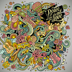 Cartoon hand-drawn doodles hippie illustration