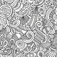 Cartoon hand-drawn picnic doodles seamless pattern