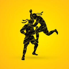 Muay Thai, Thai Boxing,  action designed using black grunge brush graphic vector