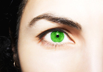 Beautiful insightful look green woman's eyes