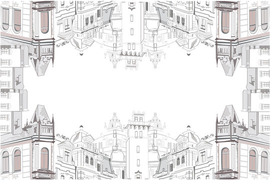 Old town views and street cafe, flowers.