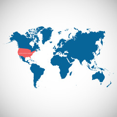 World map with marked country. USA. Vector illustration.
