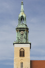 Fototapeta na wymiar steeple of St. Marienkirche,. Berlin Alexanderplatz